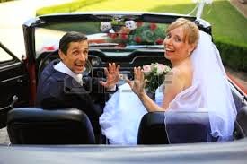 just married couple in cabrio